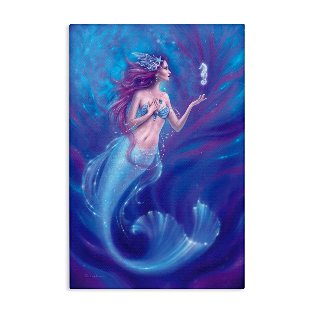 Stupell Industries Jewel Bedecked Mermaid & Seahorse Canvas, design by Rachel Anderson